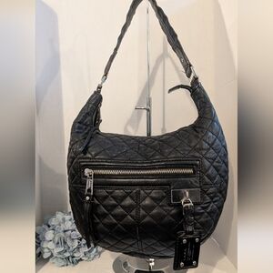 GWEN STEFANI LAMB BLACK QUILTED SHOULDER BAG HOBO PURSE FEED SACK